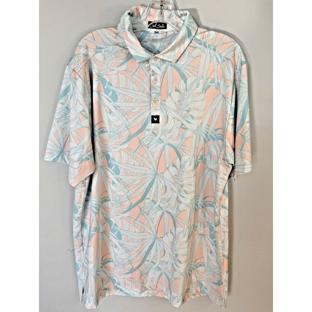 Bad Birdie Mens Golf Polo Shirt Sz XL Short Sleeve Tropical Leaf Stretch